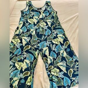Attitudes By Renee Jumpsuit XL Blue Palm print Excellent Used Condition